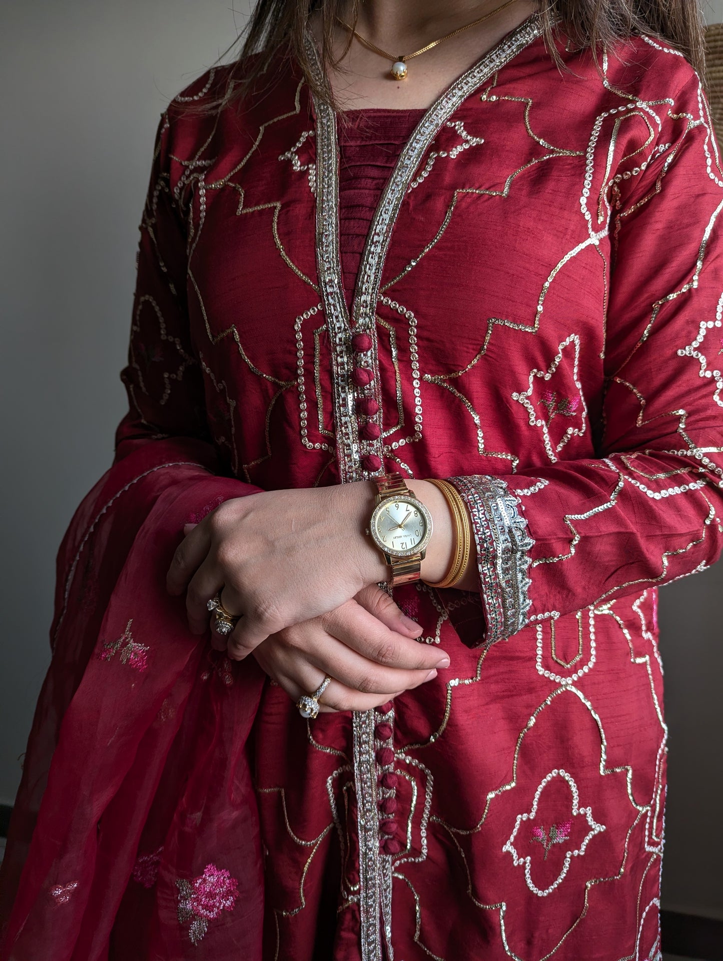 3 Piece - Embroidered Korean Silk Suit LFP1131