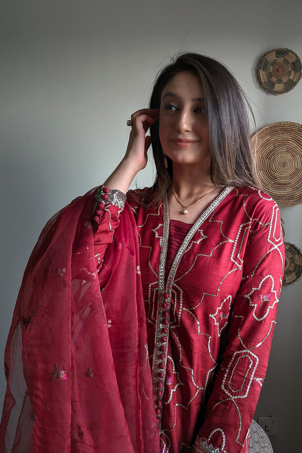 3 Piece - Embroidered Korean Silk Suit LFP1131