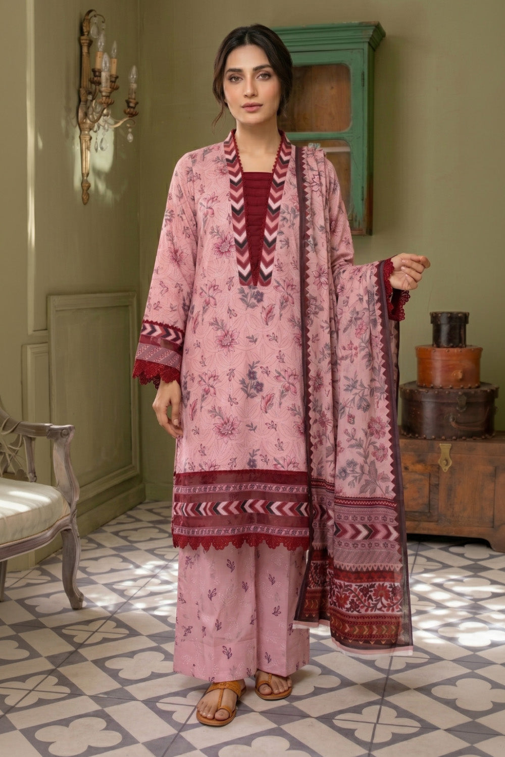 3 Piece - Embroidered Digital Printed Lawn Suit P001237