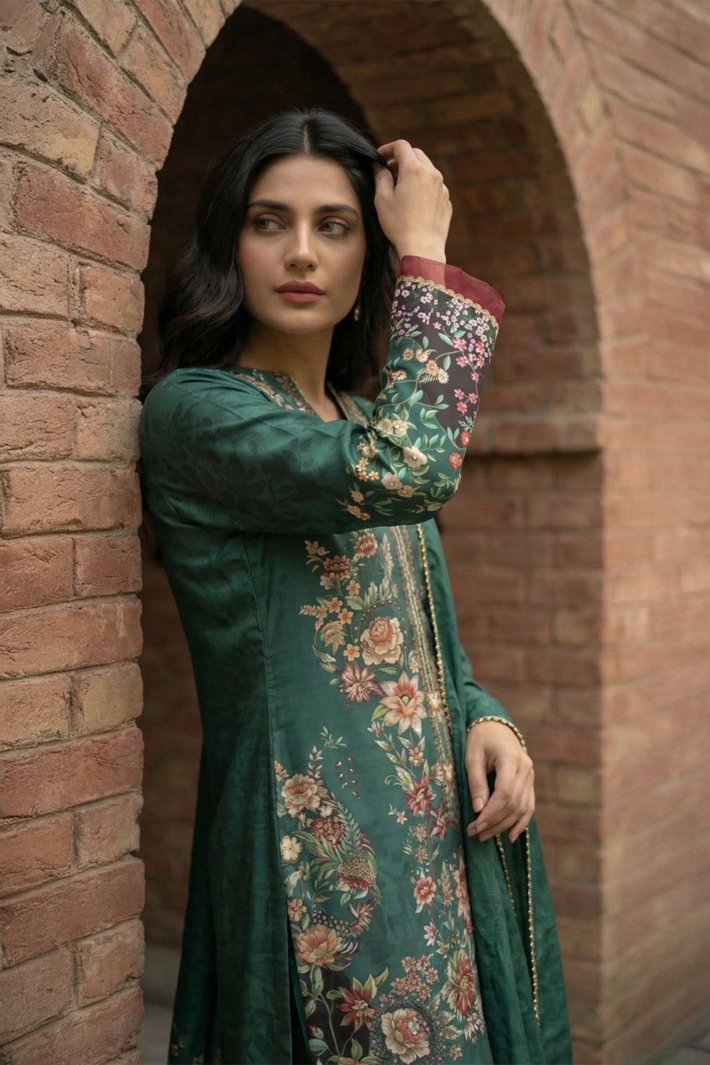 3 Piece - Embellished Printed Shamoz Silk Suit LFP1155