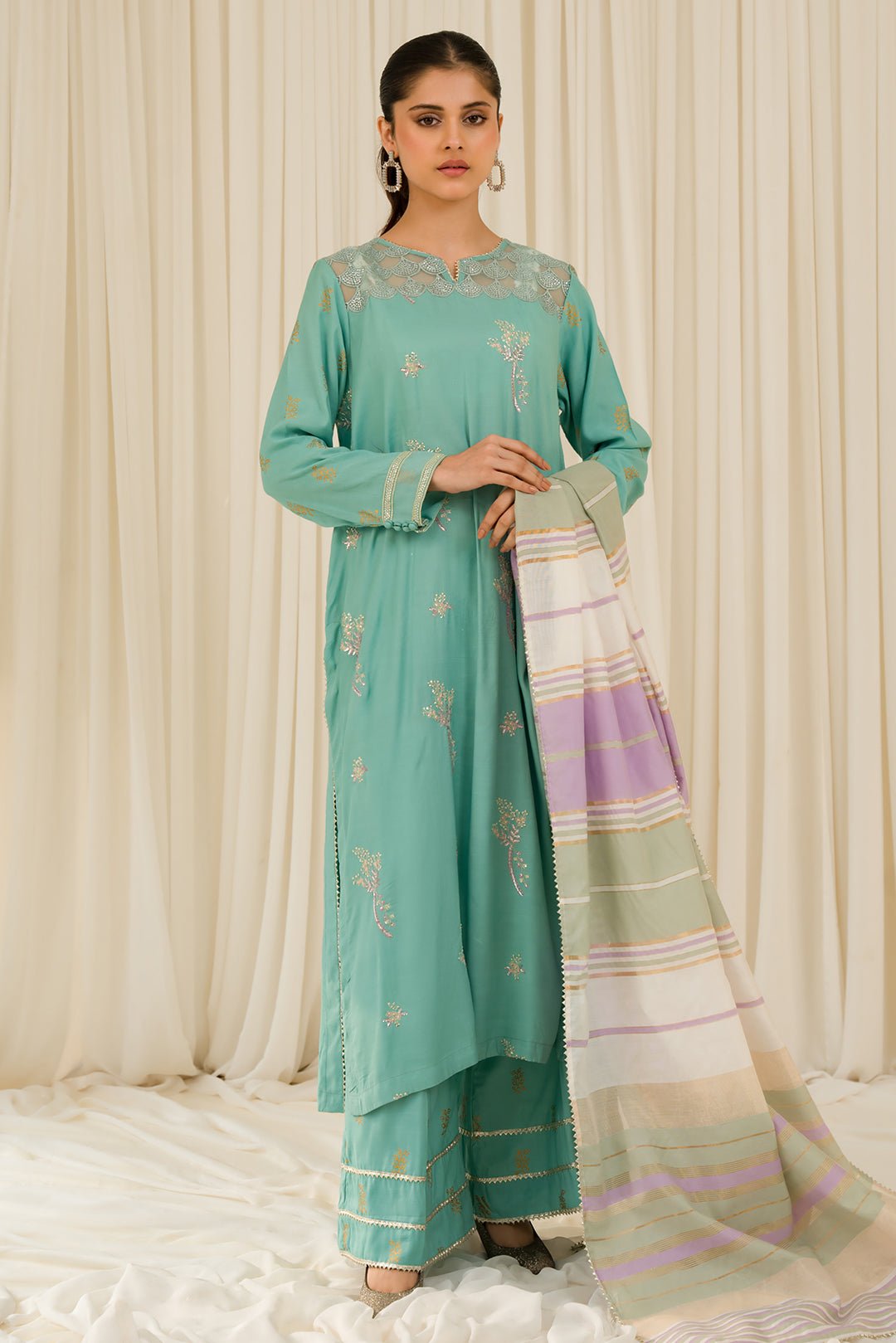 3 Piece - Embroidered Raw Silk Suit L0775 (SO)
