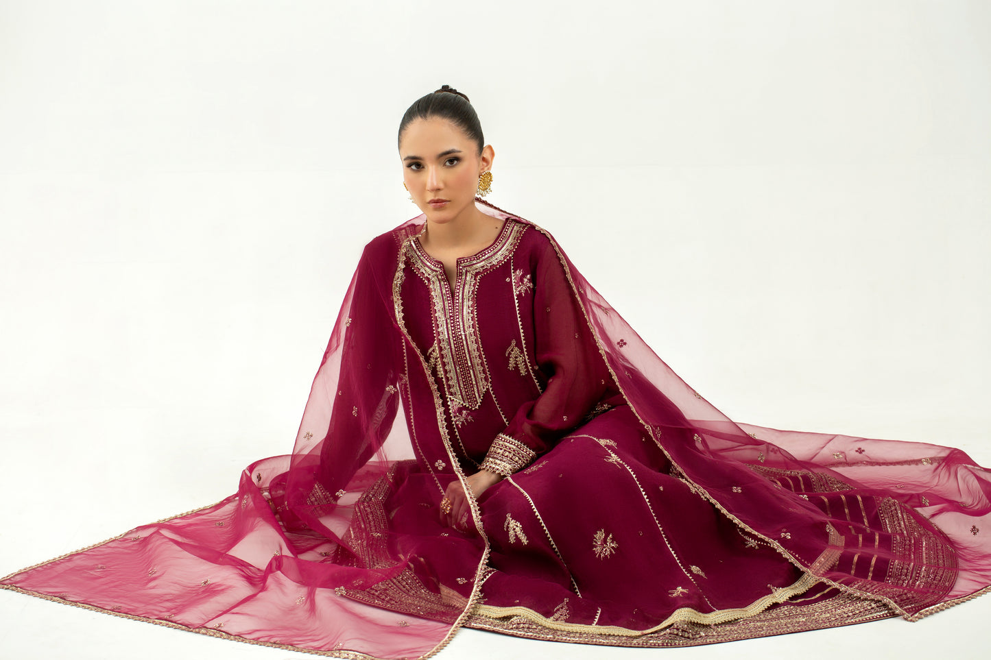 2 Piece - Embroidered Cotton Staple Khadi Net Suit LFP1137