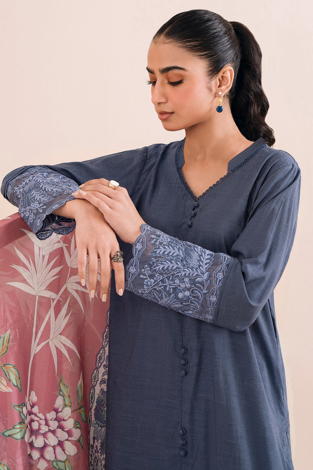 3 Piece - Embroidered Chambray Suit P1064 (SO)