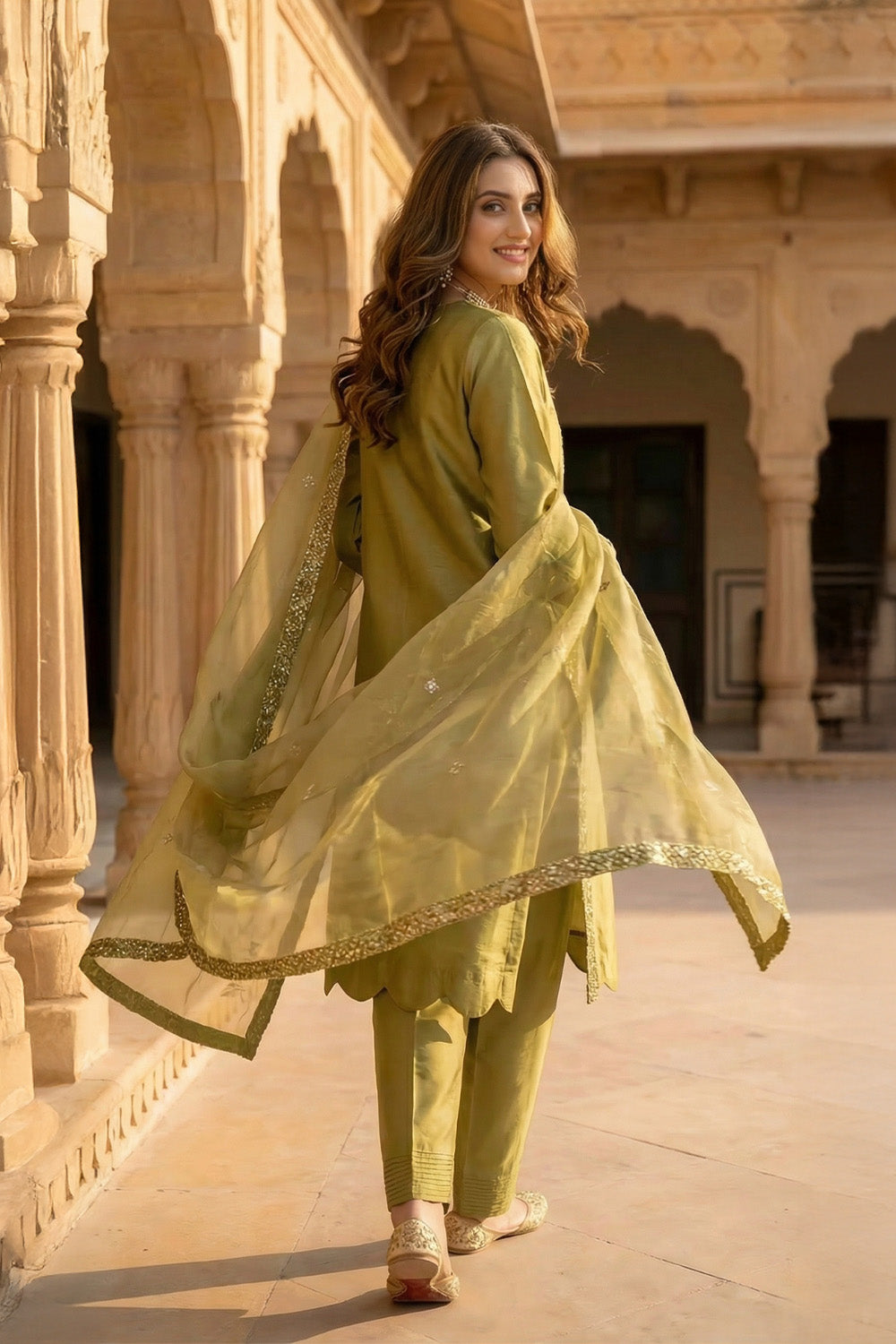 3 Piece - Embroidered Hand Embellished Sheesha Silk Suit LFP1144