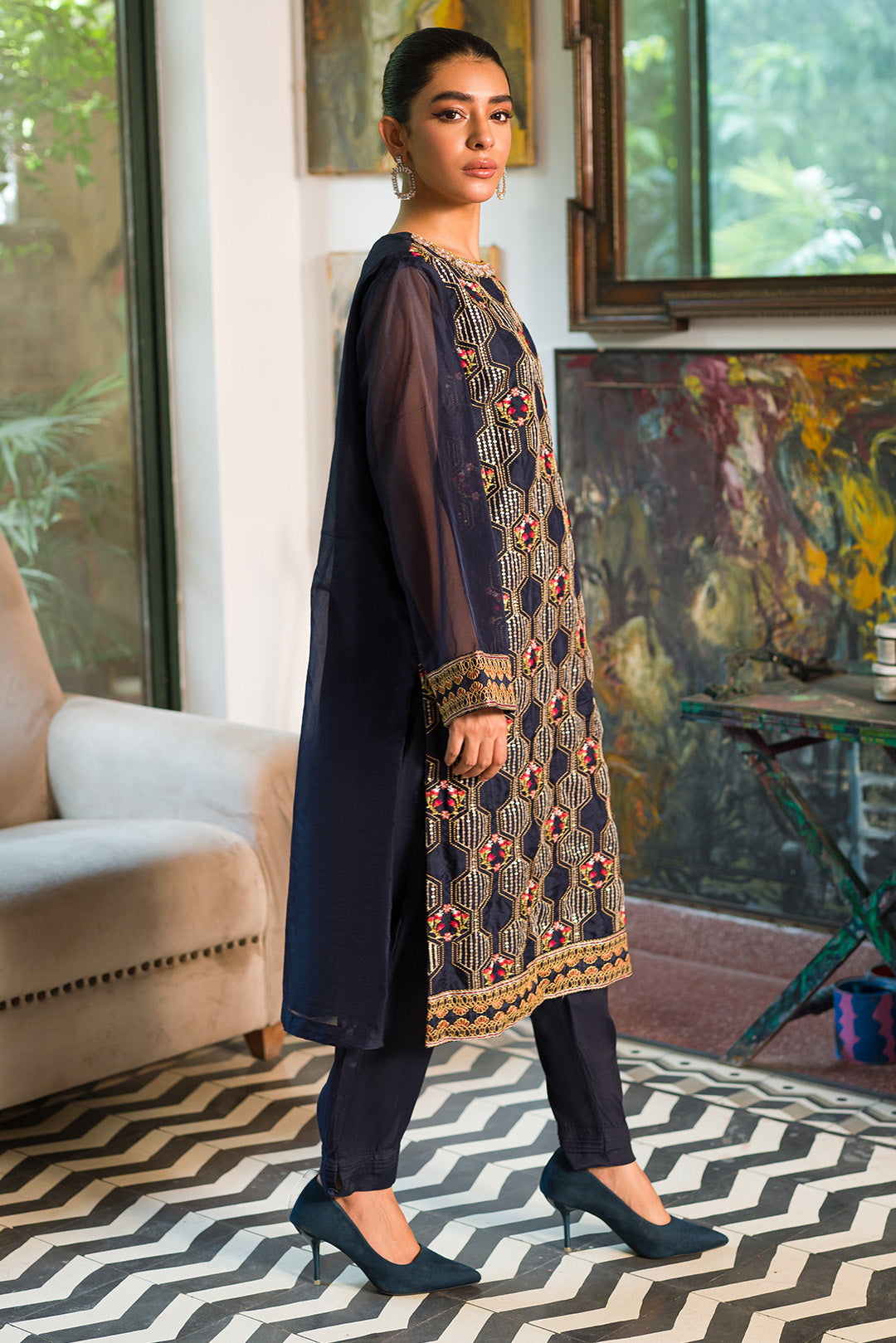 2 Piece - Dyed Embroidered Organza Suit L0777 (SO)
