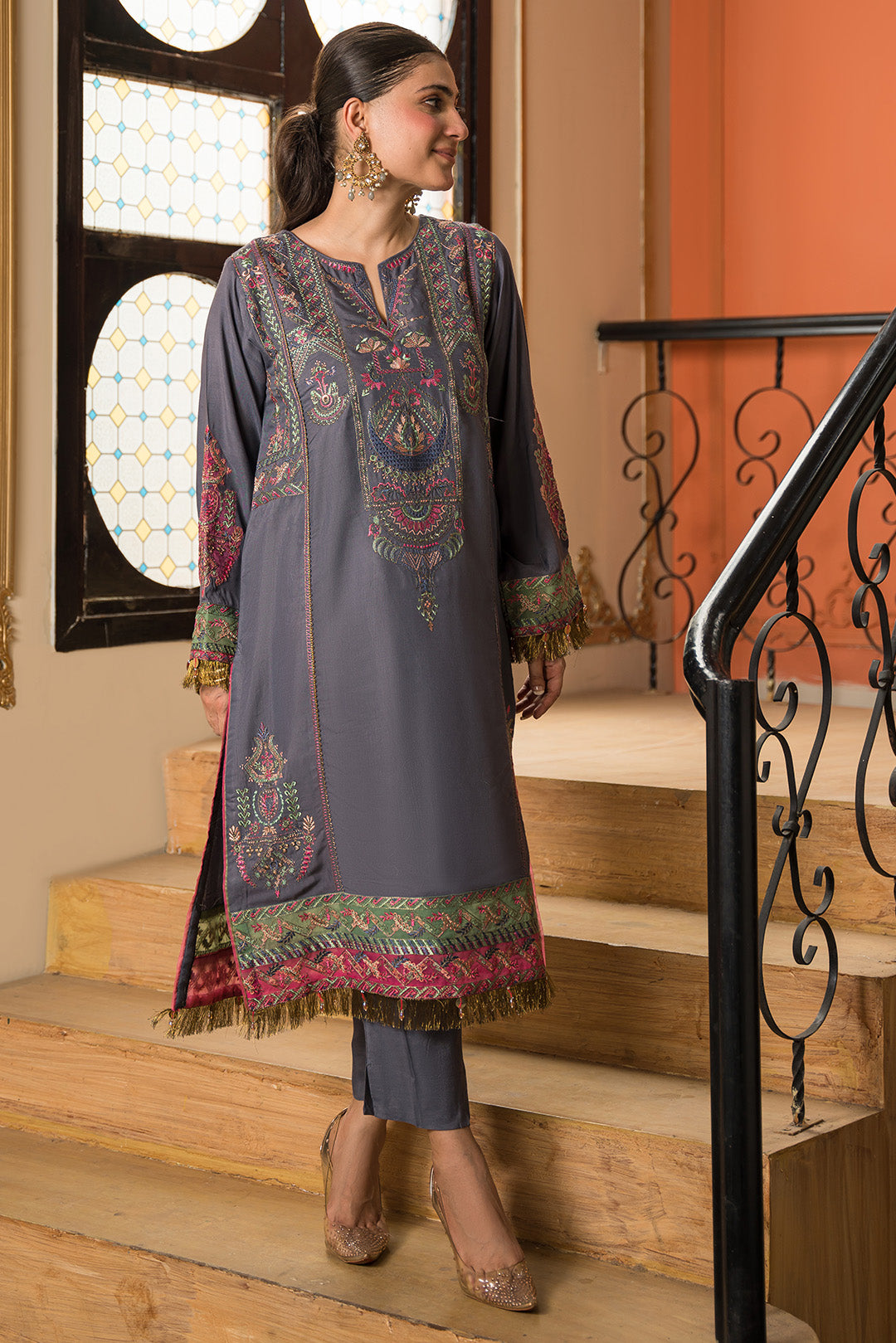 2 Piece - Dyed Embroidered Raw Silk Suit L0779 (SO)