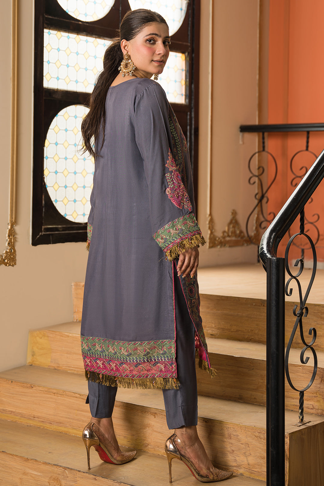 2 Piece - Dyed Embroidered Raw Silk Suit L0779 (SO)