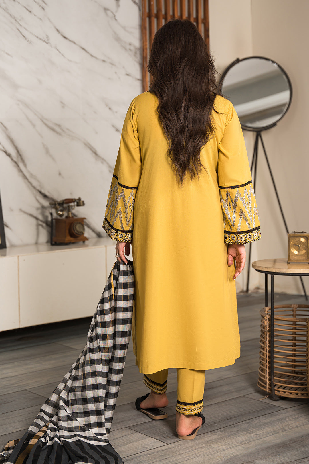 3 Piece - Dyed Embroidered Cotton Cambric Suit P0806