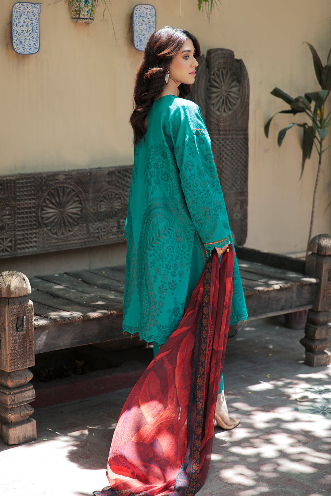 3 Piece - Dyed Embroidered Jacquard Suit U0425A