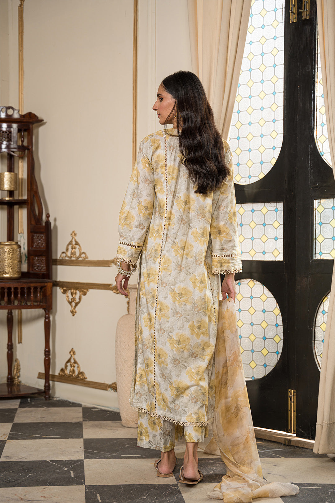 3 Piece - Embroidered Digital Printed Cotton Cambric Suit U0854