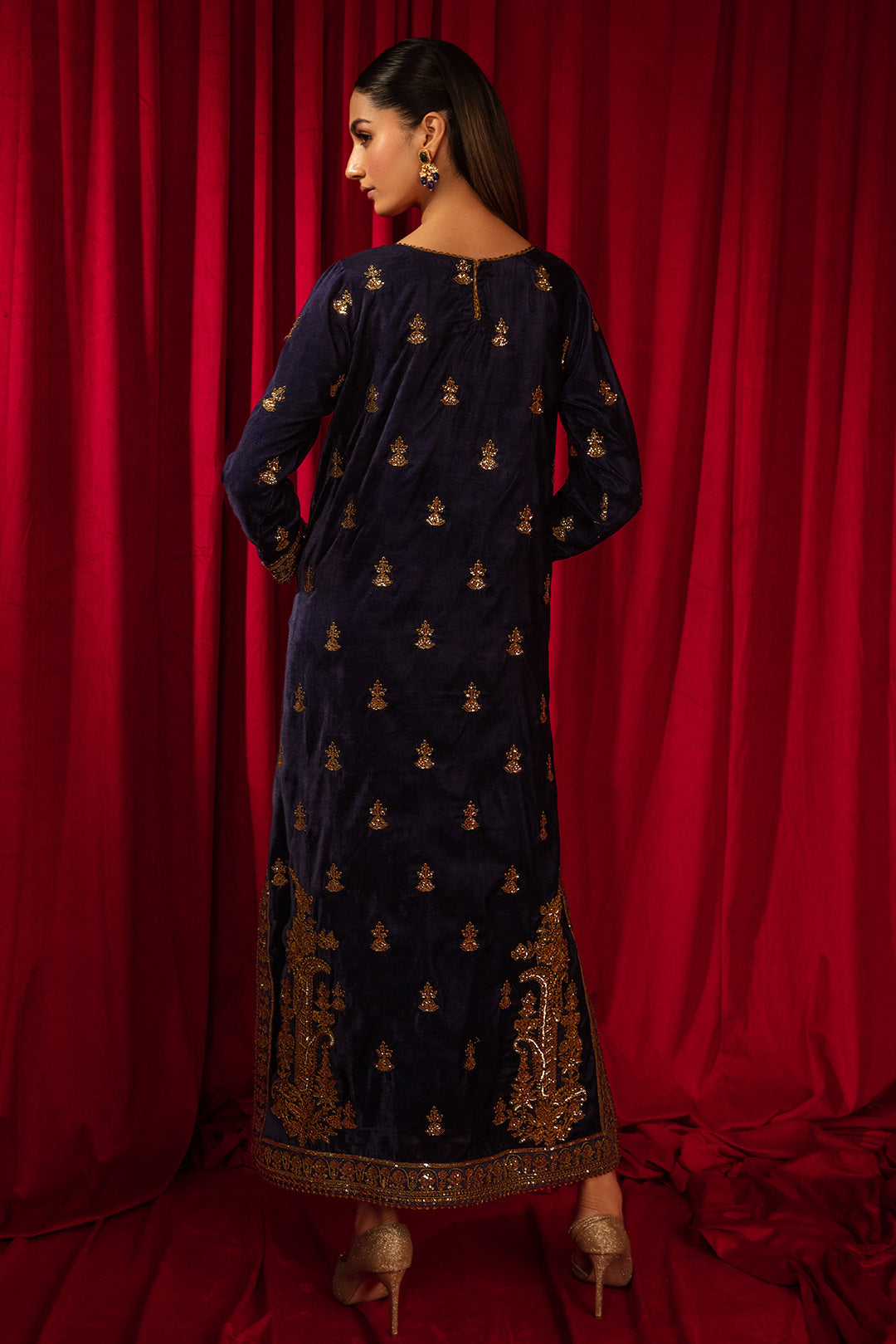 1 Piece - Embroidered Velvet Shirt V1003