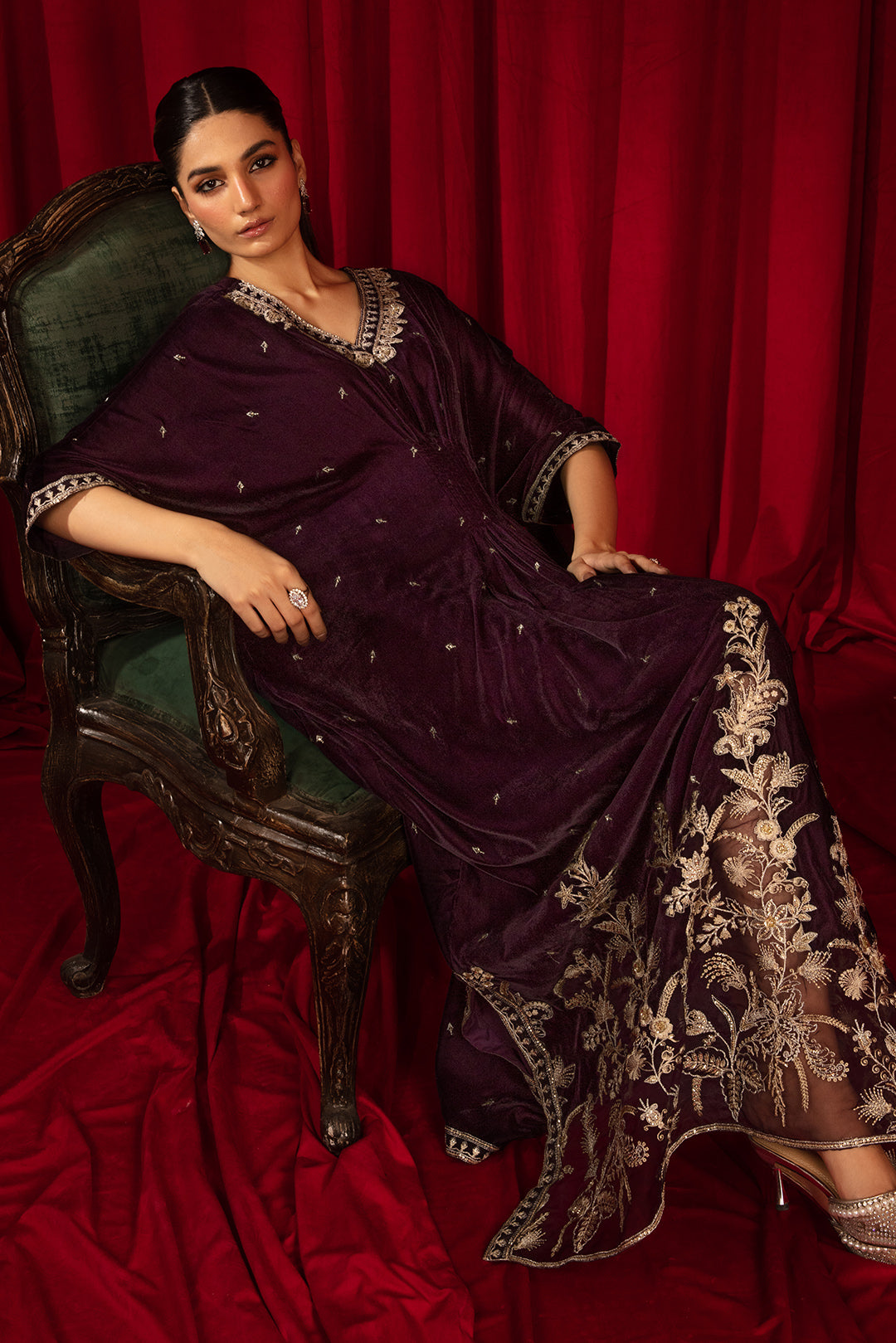 1 Piece - Embroidered Velvet Shirt V1006