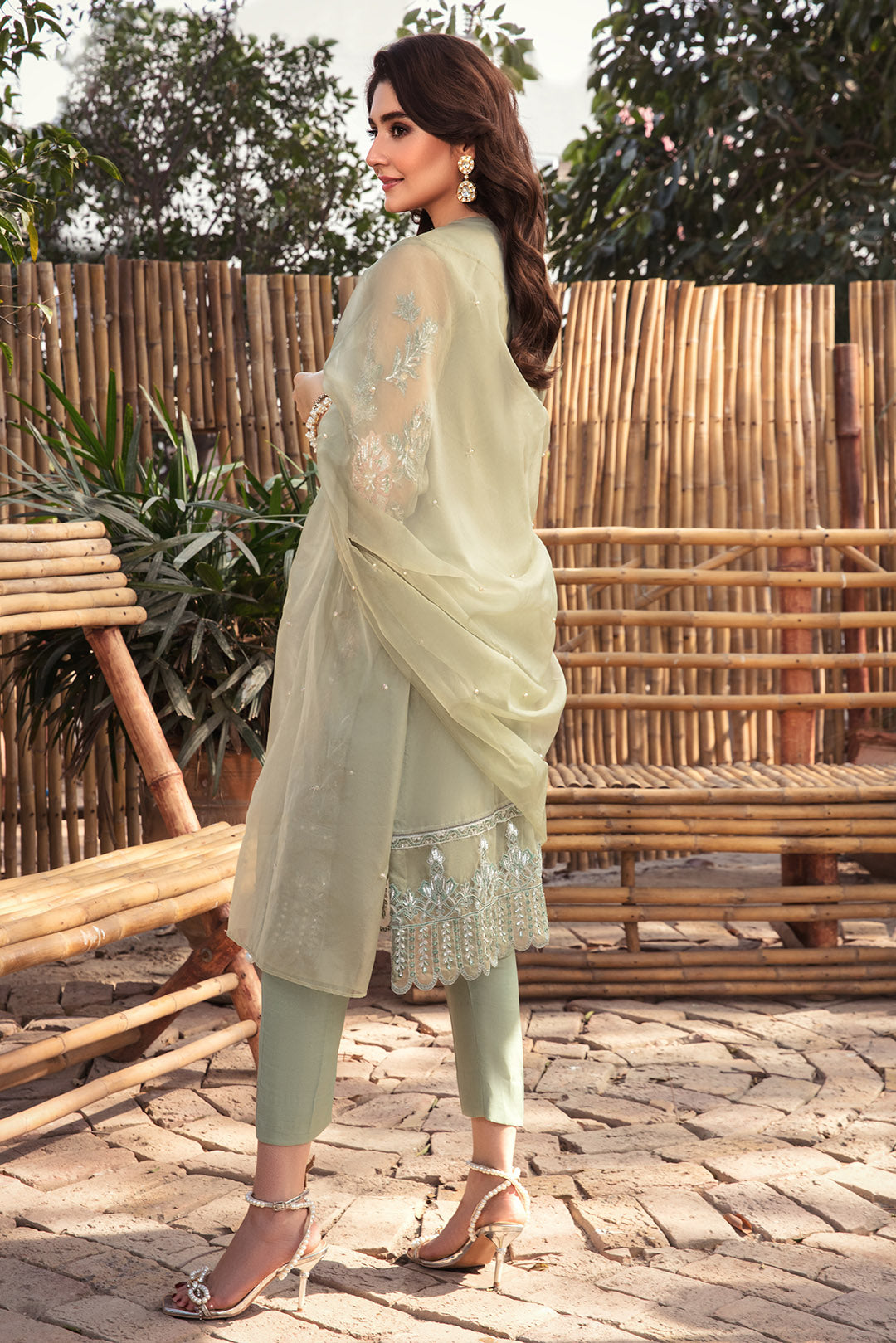 3 Piece- Embellished Organza Suit L2694