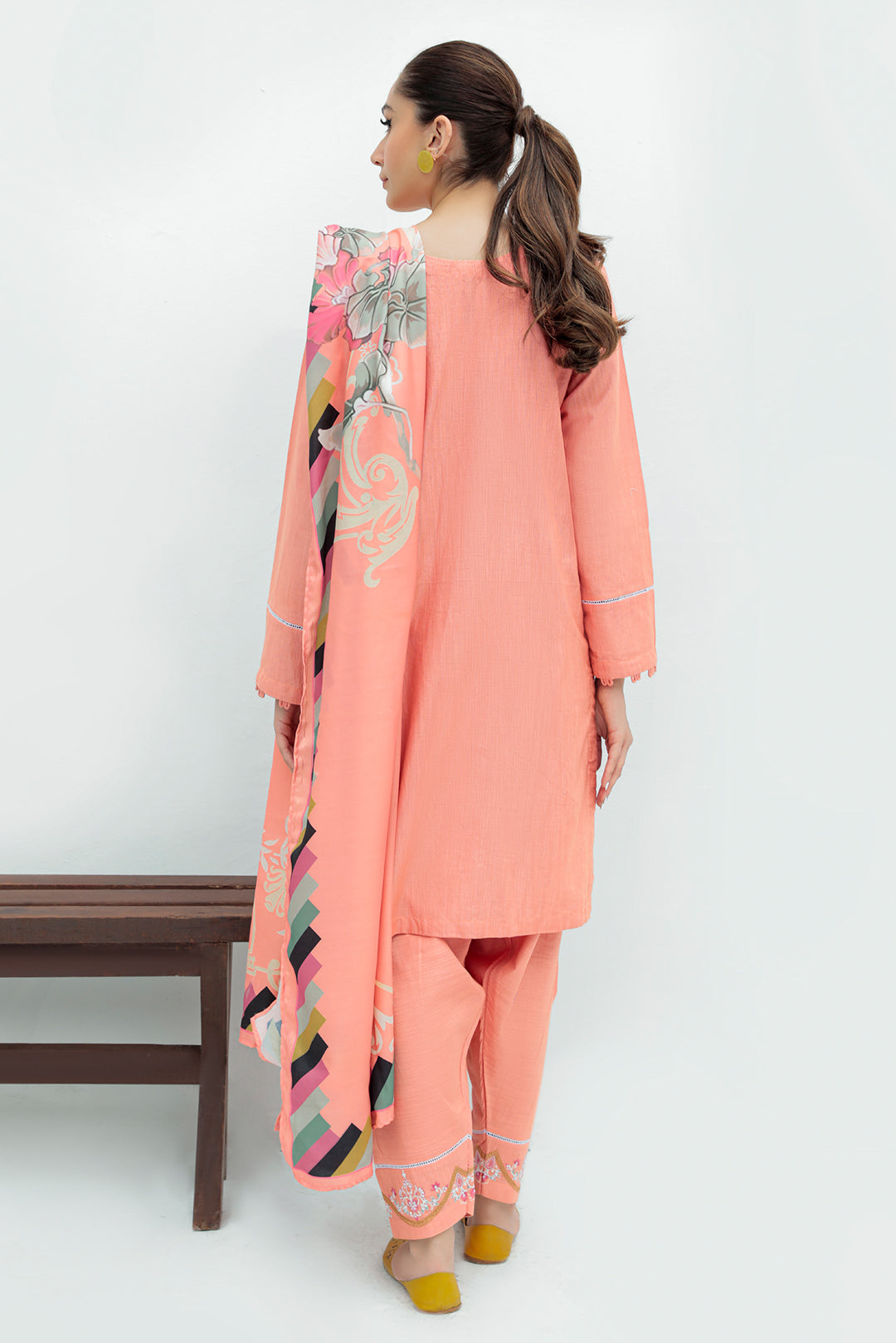 3 Piece - Dyed Embroidered Slub Khaddar Suit P0261