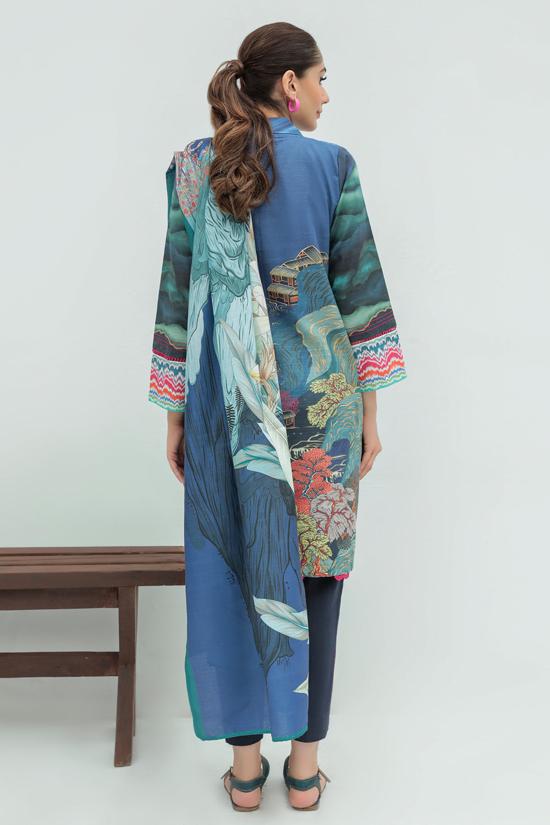 2 Piece - Embroidered Digital Printed Slub Khaddar Cotton Suit P0269 (SO)