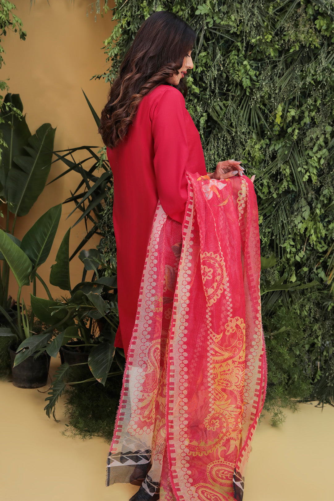 2PC Dyed Lawn Chicken Kari With Rajo Net Dupatta- P2097