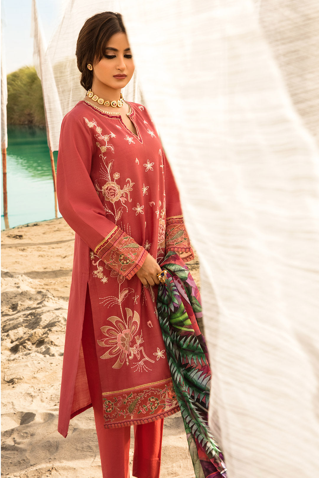 2PC Embroidery Masoori Lawn Shirt With Digital Printed Dupata P2266
