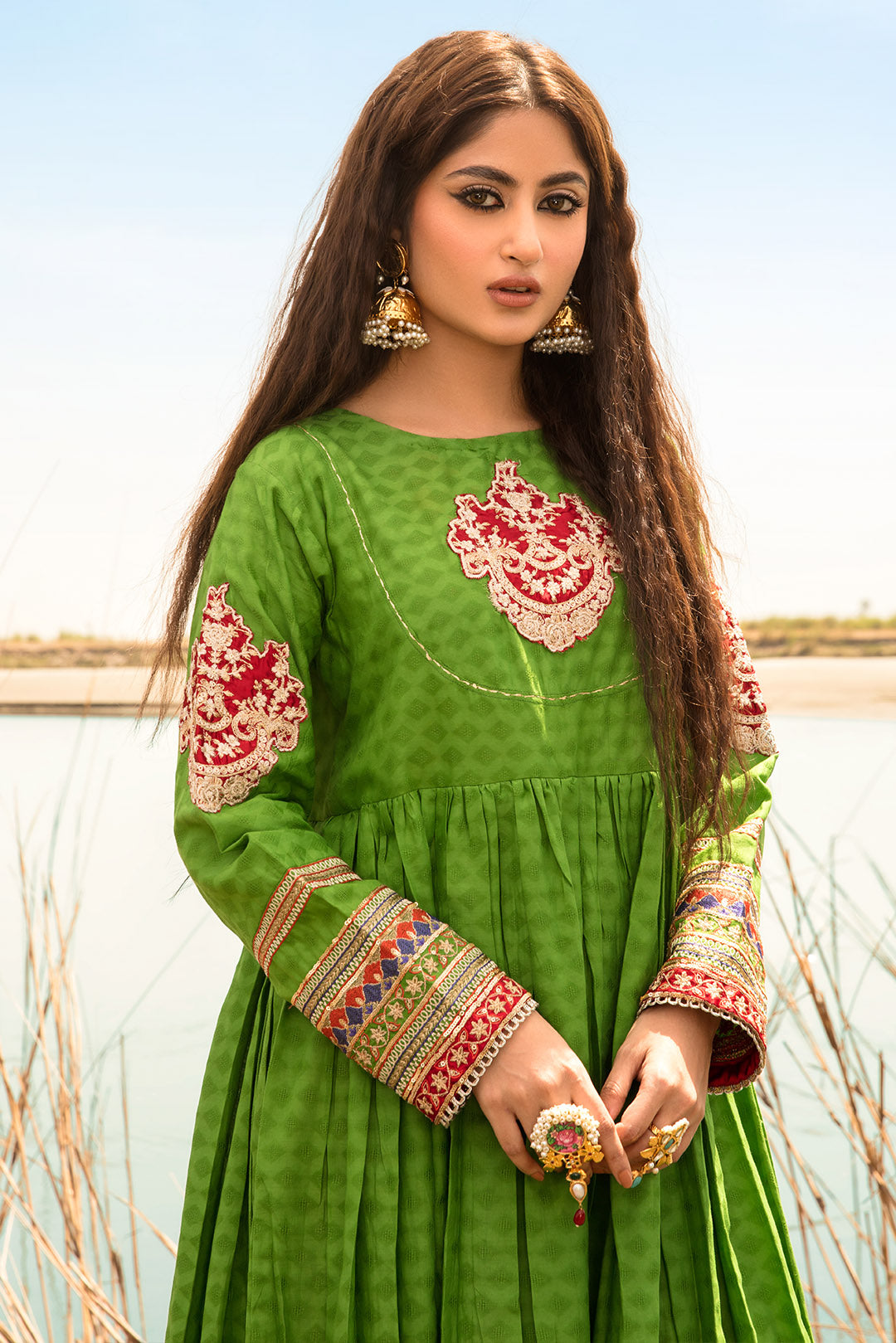 Single Embroidered Jacquard Self Broshia Frock P2284
