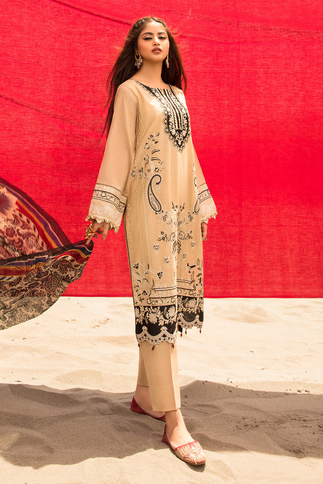 3PC Lawn Dyed with Embroidery With Chiffon Dupata P2441