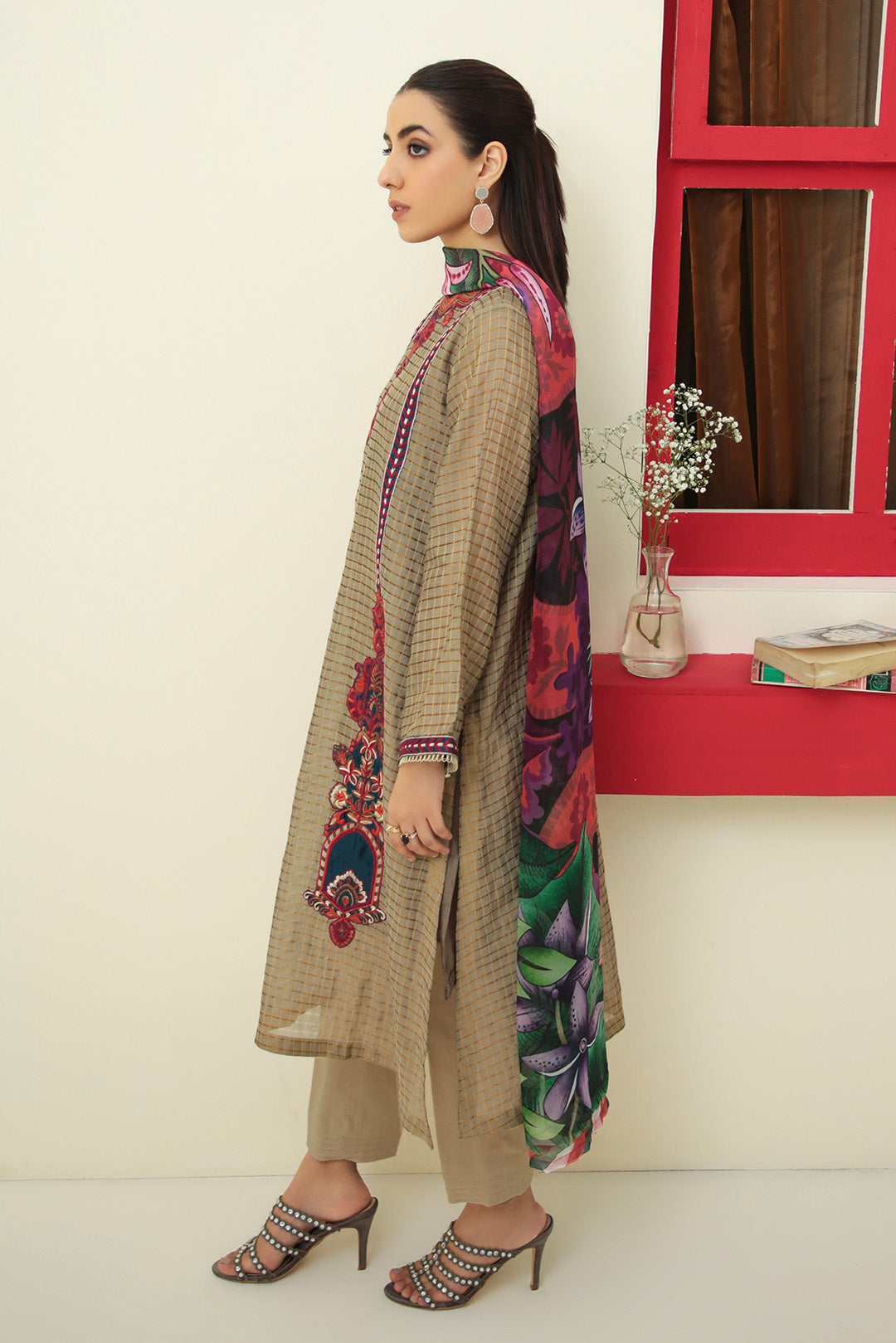 2PC Cotton Zari Check Embroidery P2494