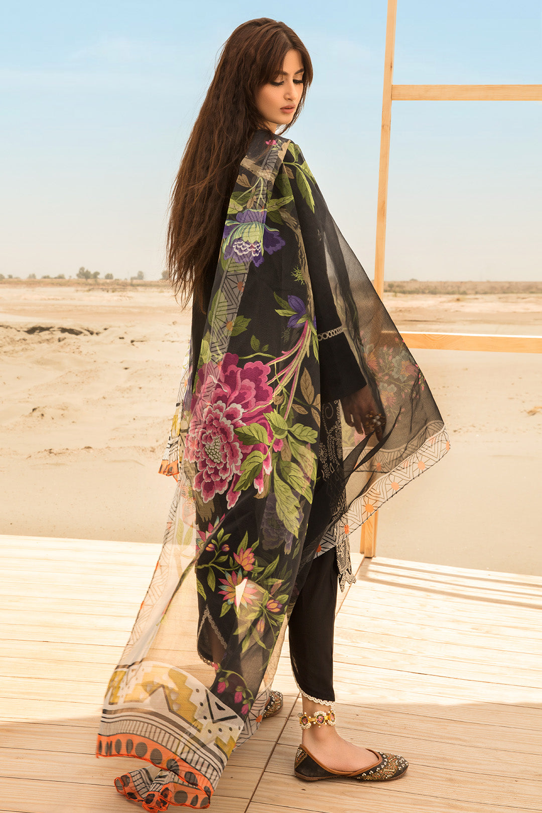 3PC Dyed Lawn Chicken Kari With Rajo Net Dupata P2815 (S0)