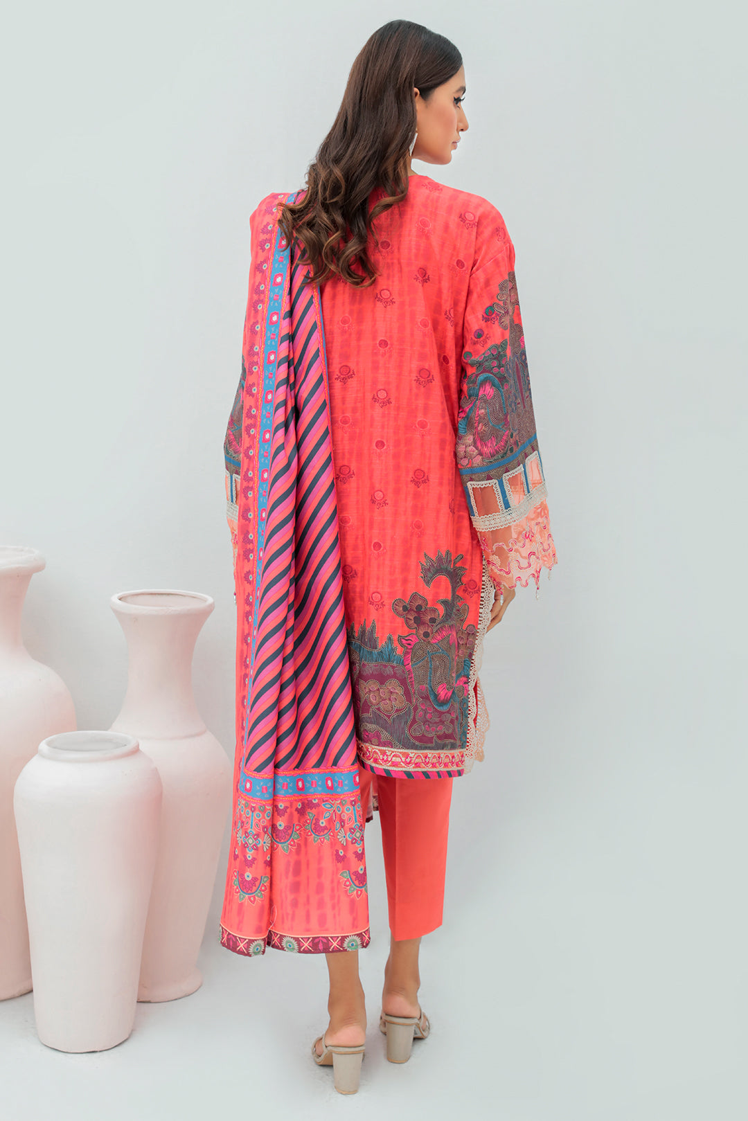 3 Piece - Embroidered Digital Printed Hybrid Slub Khaddar Suit U0344