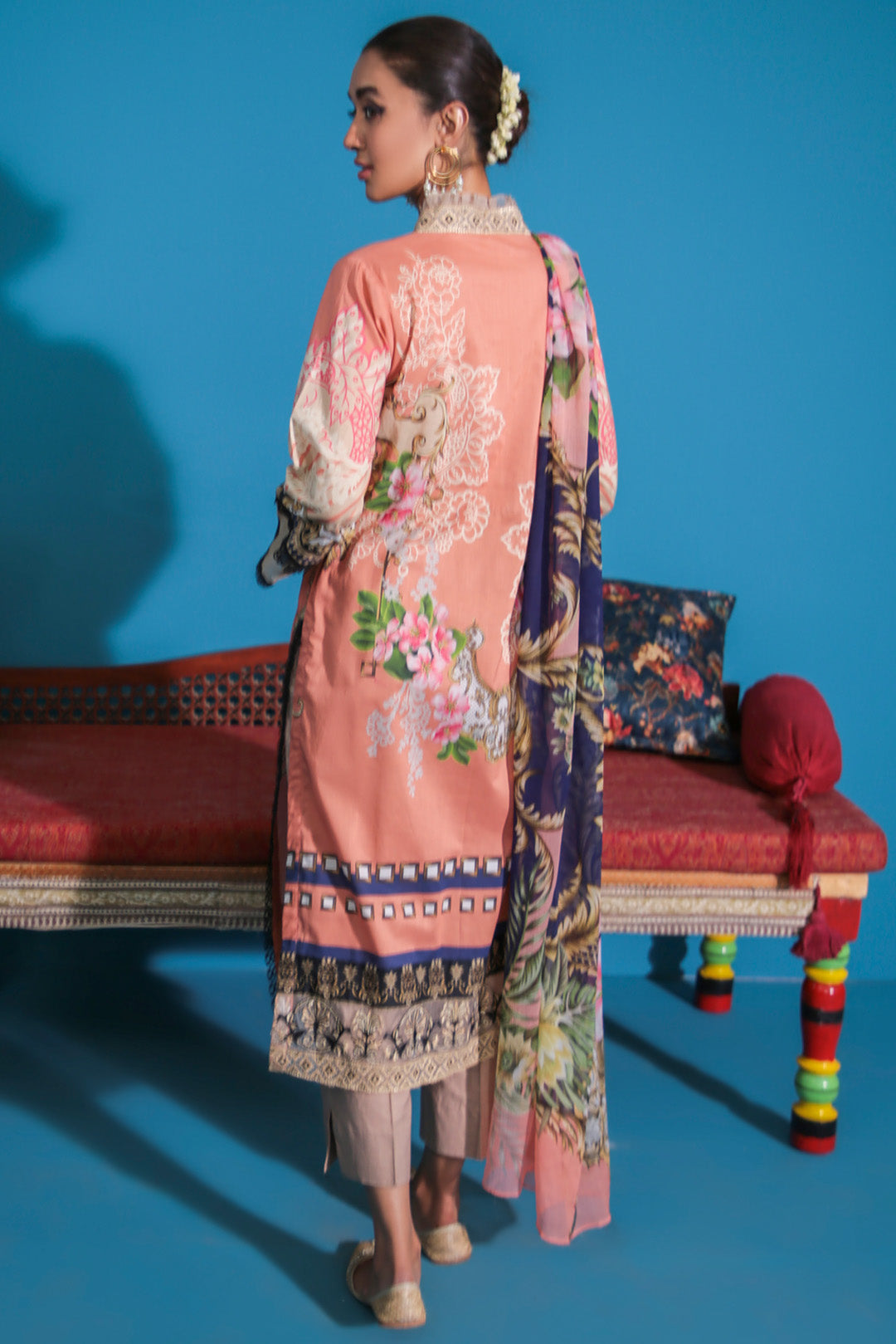 3PC Digital Printed Embroidered With Chiffon Dupata U2162A