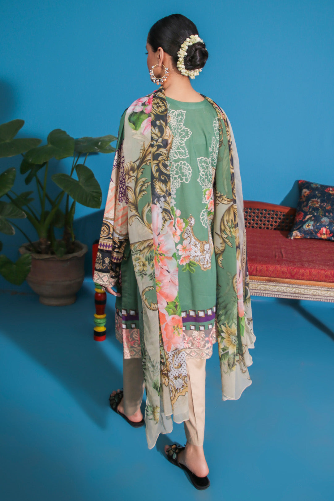 3PC Digital Printed Embroidered With Chiffon Dupata U2162