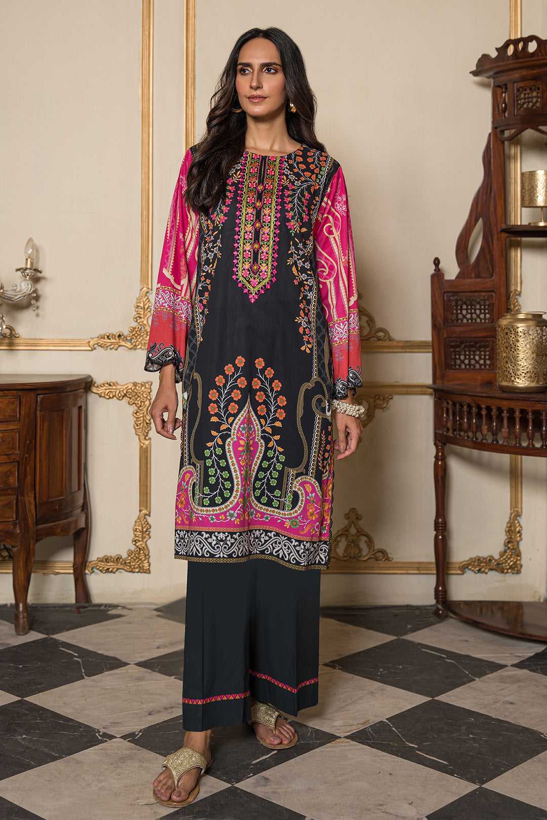 2 Piece - Embroidered Digital Printed Cotton Cambric Suit USP0860