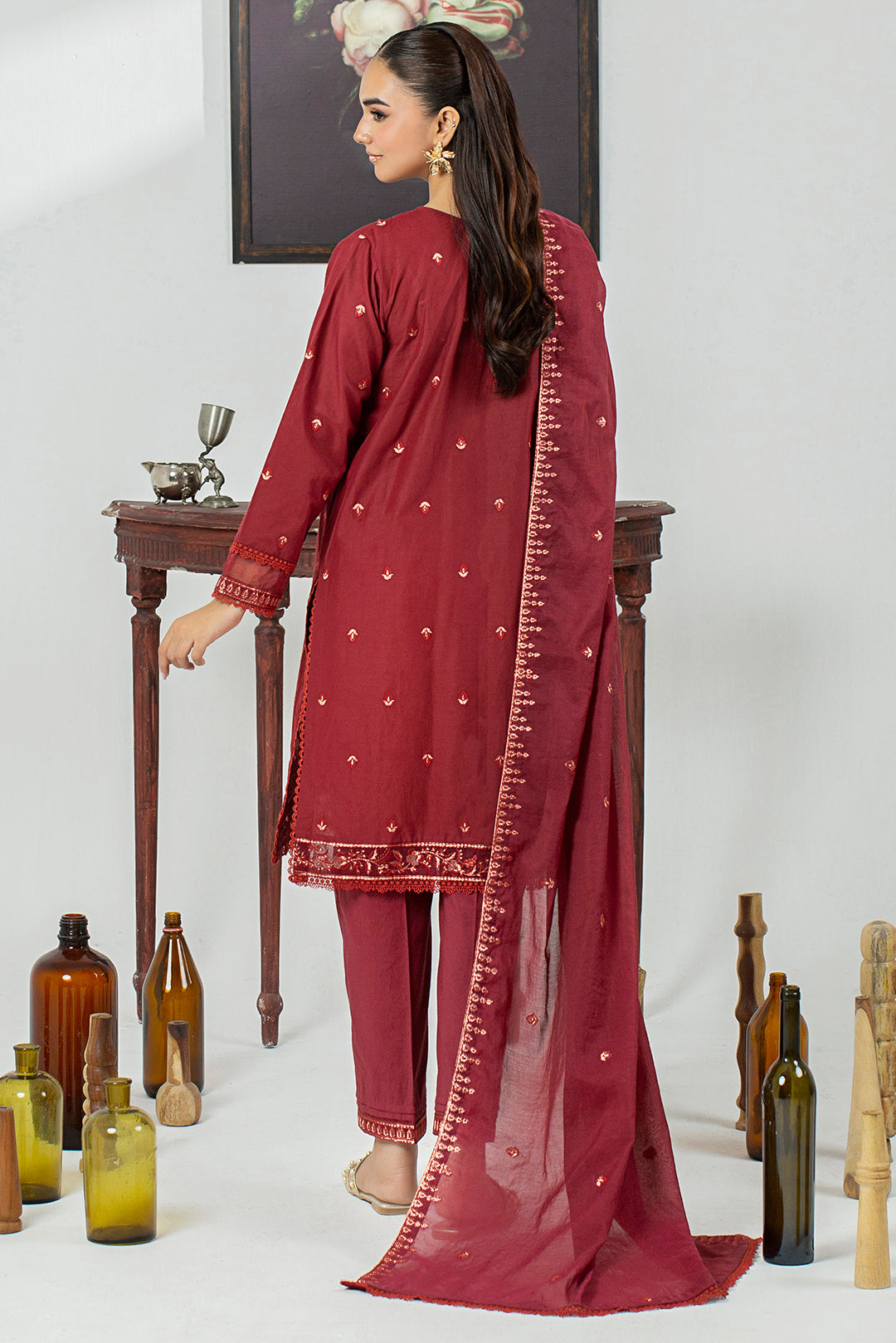 3 Piece - Embroidered Cotton Cambric Suit P001033