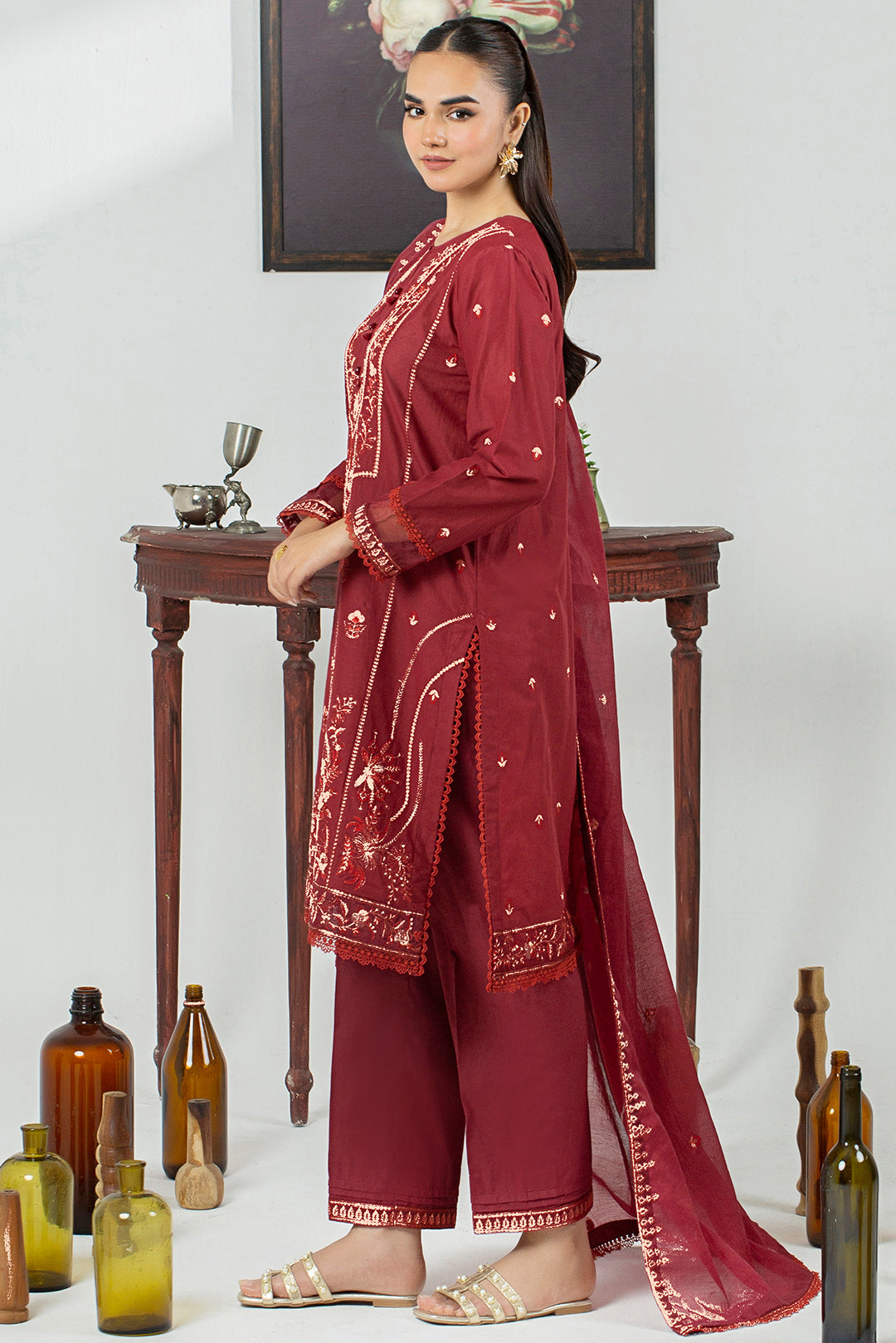 3 Piece - Embroidered Cotton Cambric Suit P001033