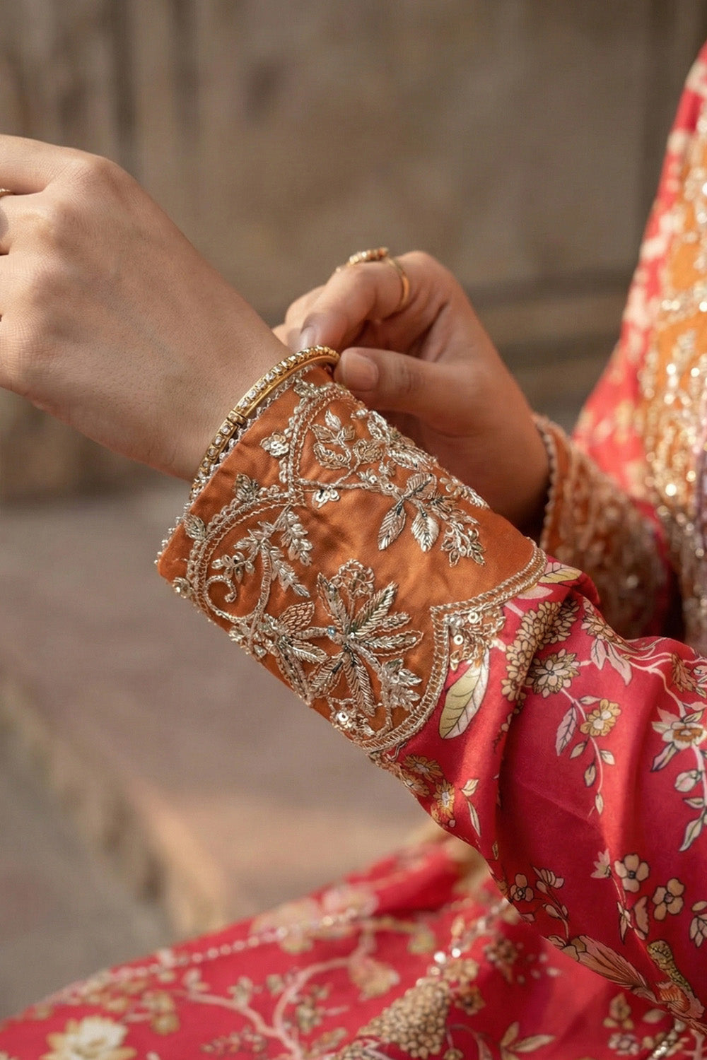 2 Piece - Embroidered Printed Shamoz Silk Suit LFP1151