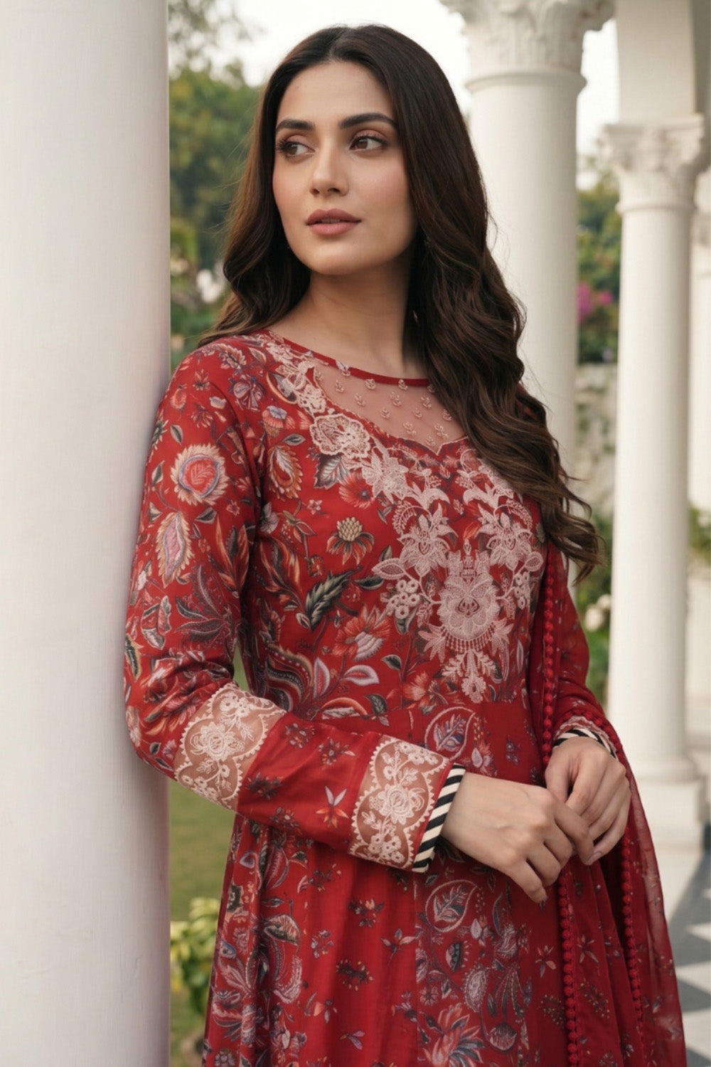 sachin and babi light blue dress Gul Ahmed Unstitched Embroidered Printed Lawn 3 Piece