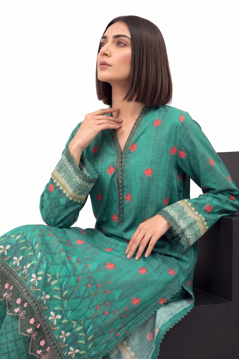 3 Piece - Embroidered Digital Printed Lawn Suit P001240