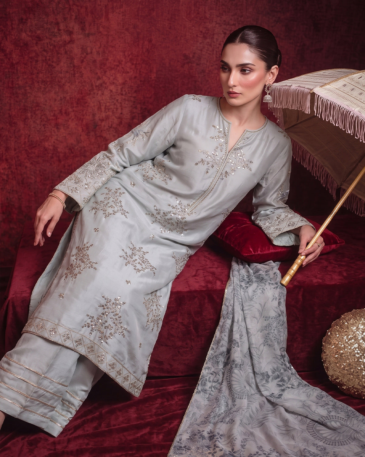 3 Piece - Premium Pure Tussar Silk Embroidered Suit LFP1170