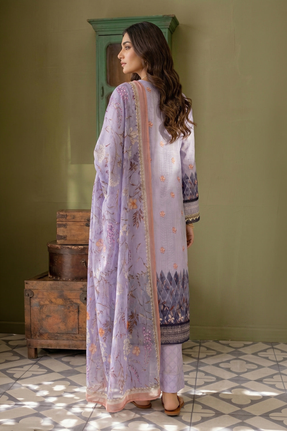 3 Piece - Embroidered Digital Printed Lawn Suit P001238