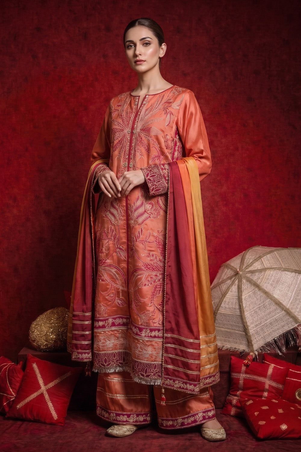 3 Piece - Premium Pure Tussar Silk Embroidered Suit LFP1152