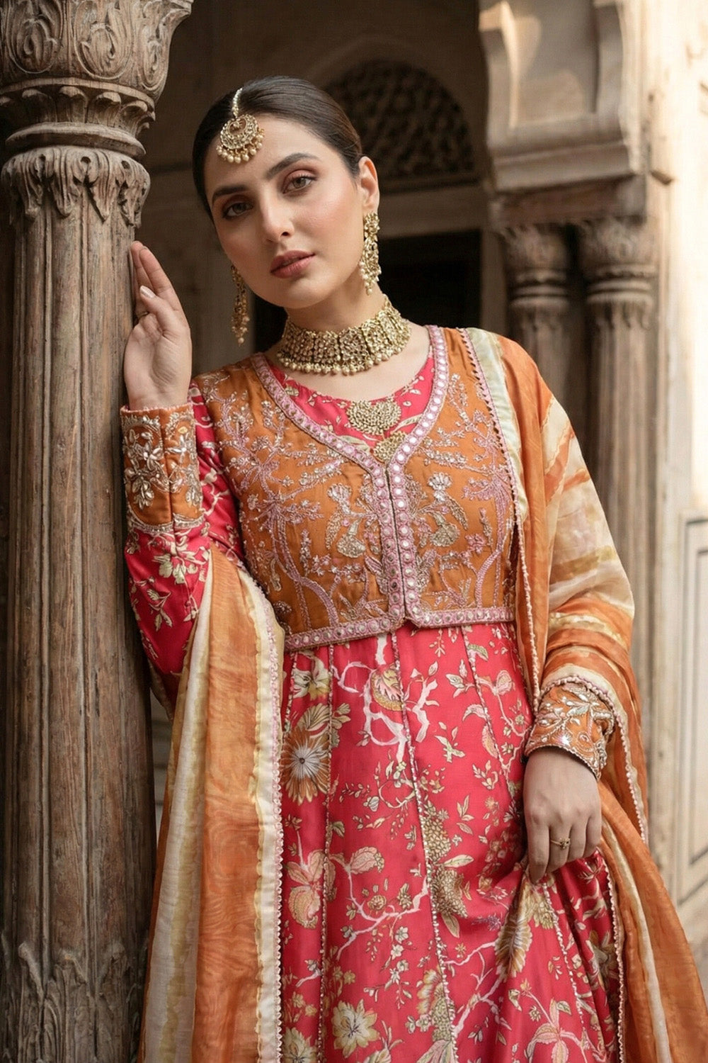 2 Piece - Embroidered Printed Shamoz Silk Suit LFP1151