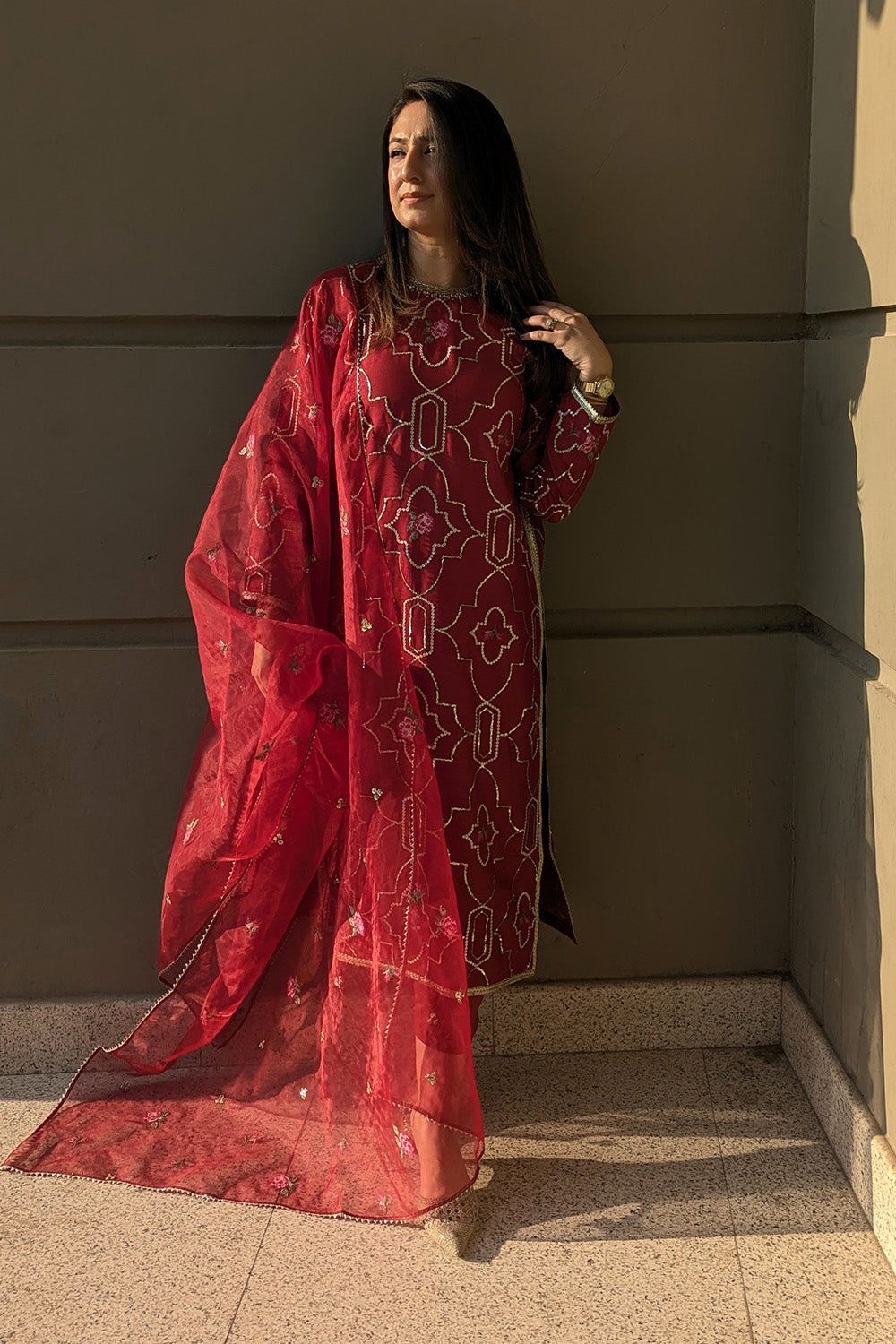 3 Piece - Embroidered Korean Silk Suit LFP1143