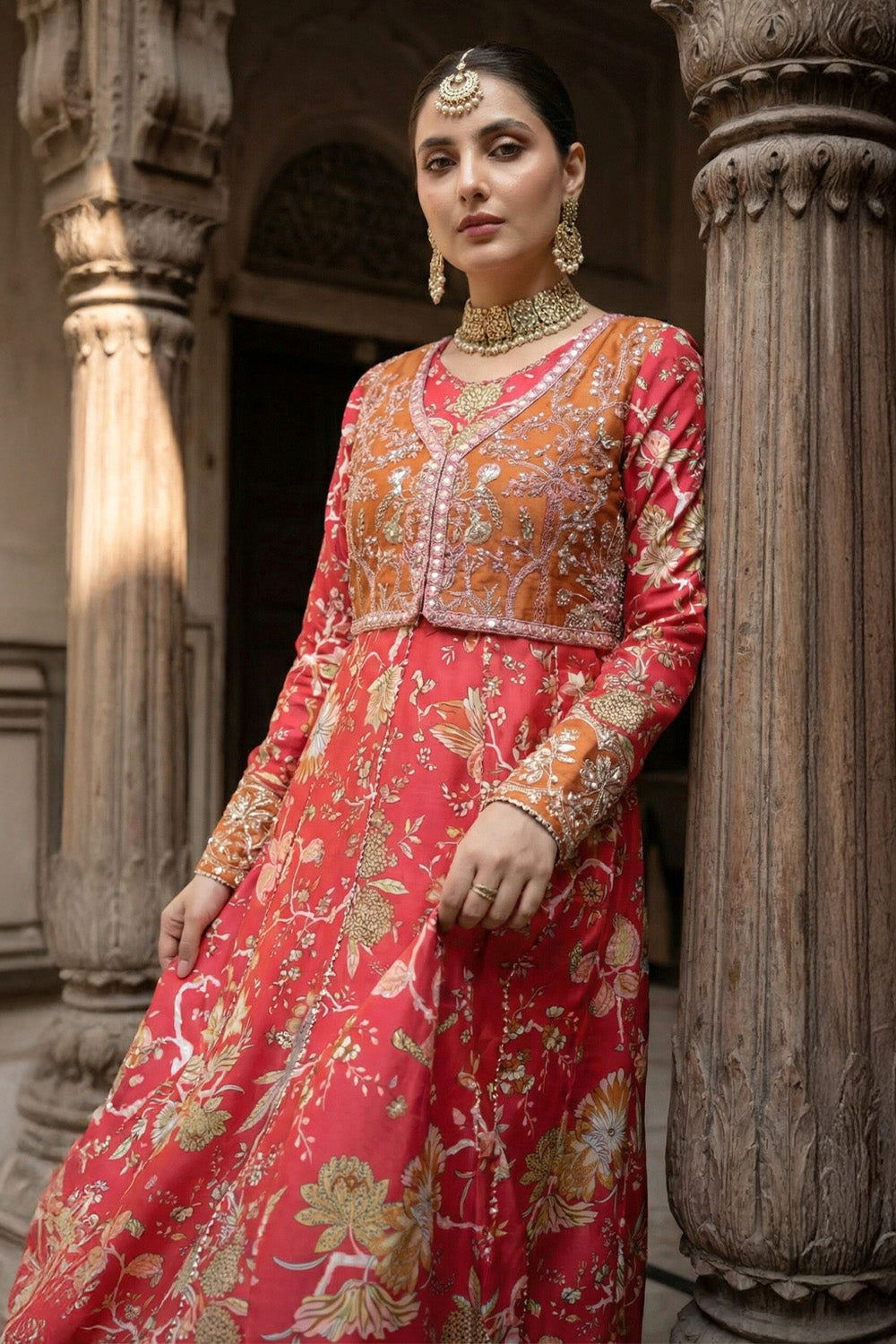 2 Piece - Embroidered Printed Shamoz Silk Suit LFP1151
