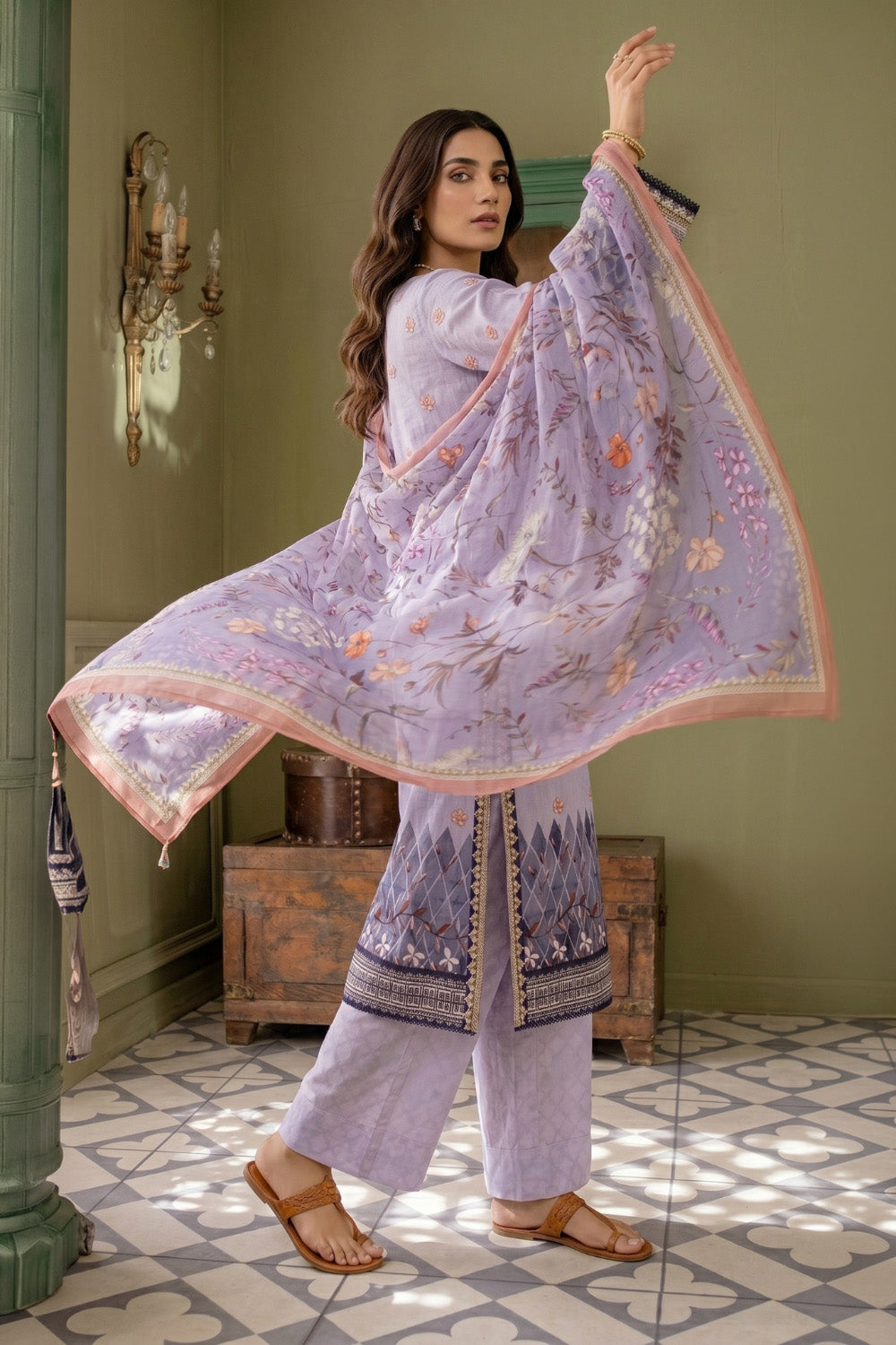 3 Piece - Embroidered Digital Printed Lawn Suit P001238