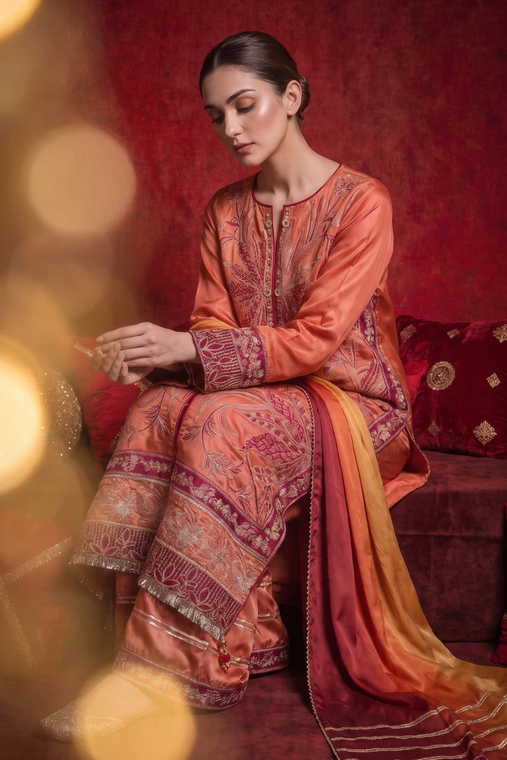 3 Piece - Premium Pure Tussar Silk Embroidered Suit LFP1152