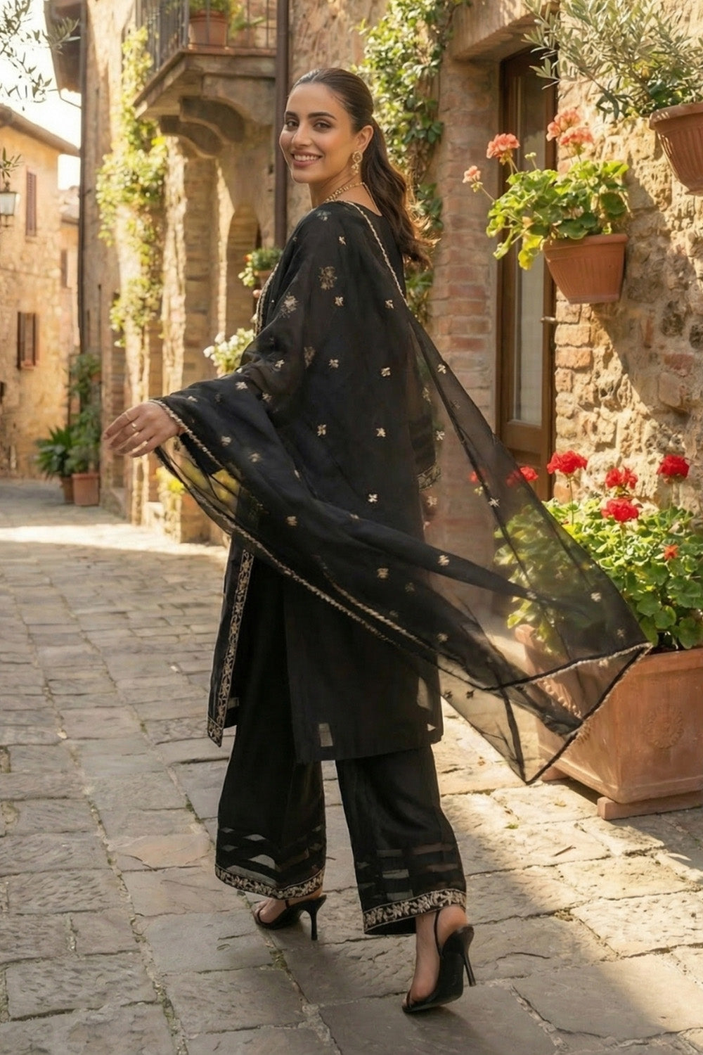 3 Piece - Embroidered Sheesha Silk Suit LFP1145