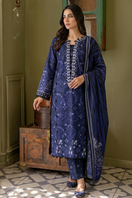 3 Piece - Embroidered Digital Printed Lawn Suit U001232 (Unstitched and Stitched)