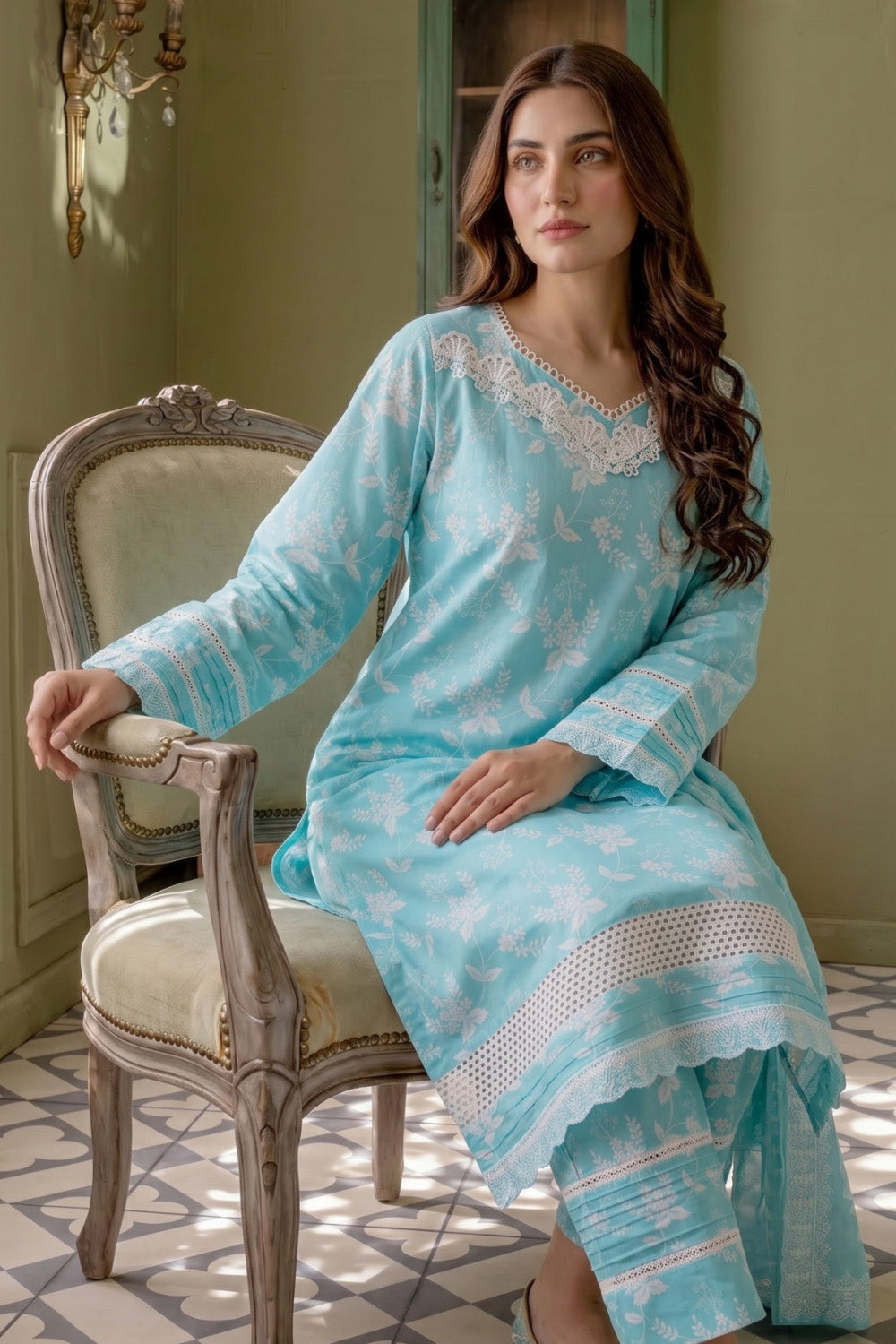 3 Piece - Embroidered Digital Printed Lawn Suit P001236