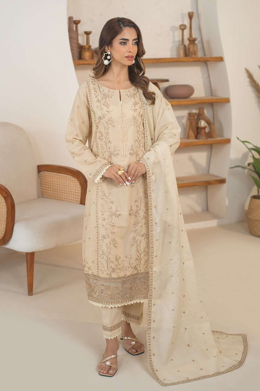 3 Piece - Embroidered Naps Lawn Suit PB01076