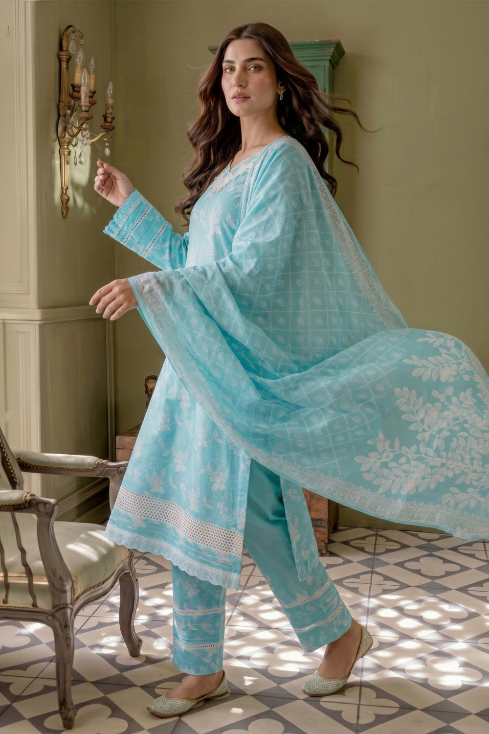 3 Piece - Embroidered Digital Printed Lawn Suit P001236