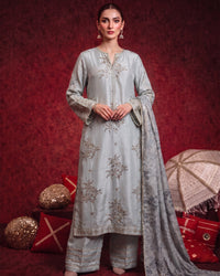 3 Piece - Premium Pure Tussar Silk Embroidered Suit LFP1170