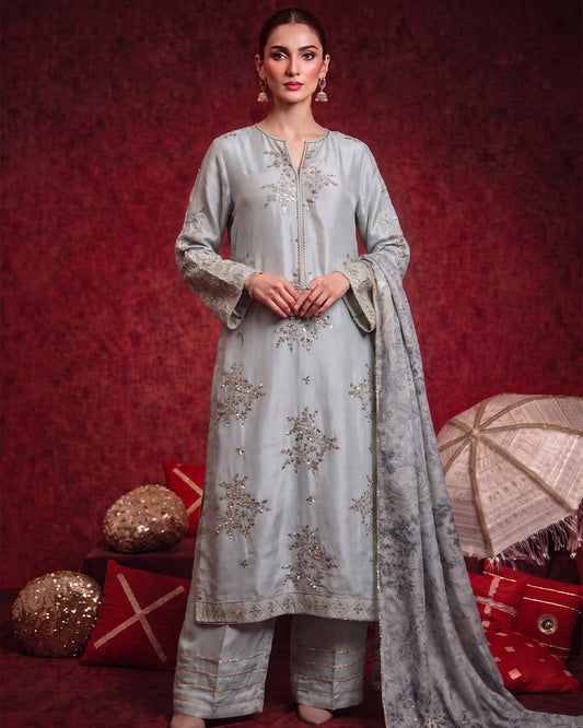 3 Piece - Premium Pure Tussar Silk Embroidered Suit LFP1170