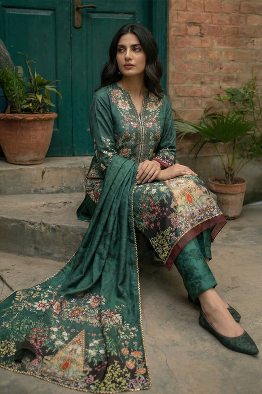3 Piece - Embellished Printed Shamoz Silk Suit LFP1155